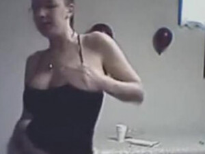 Busty teen girl dancing on webcam