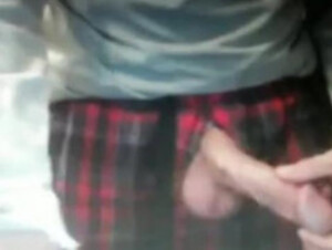 dad in shorts with hung mushroom head cock on cam